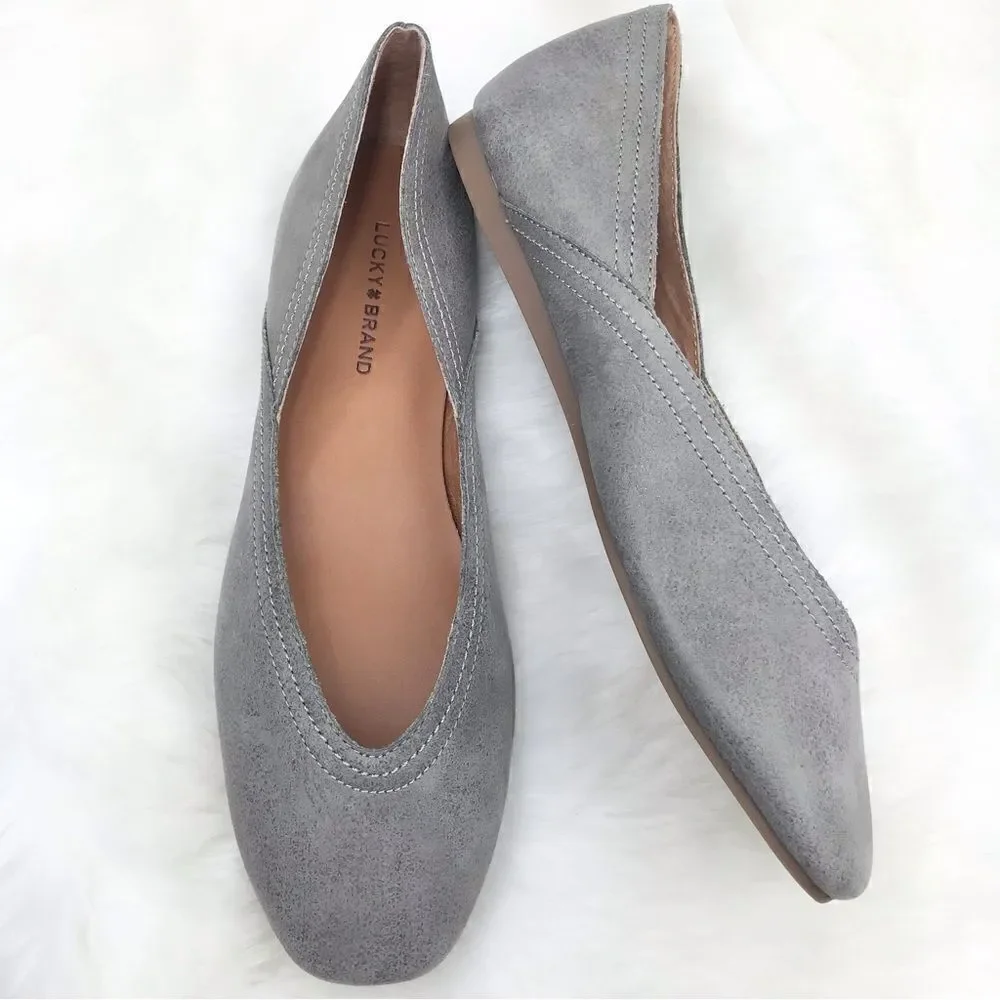 Lucky Brand ALBA Titanium Gray Leather Slip On Ballet Flats  New without Box